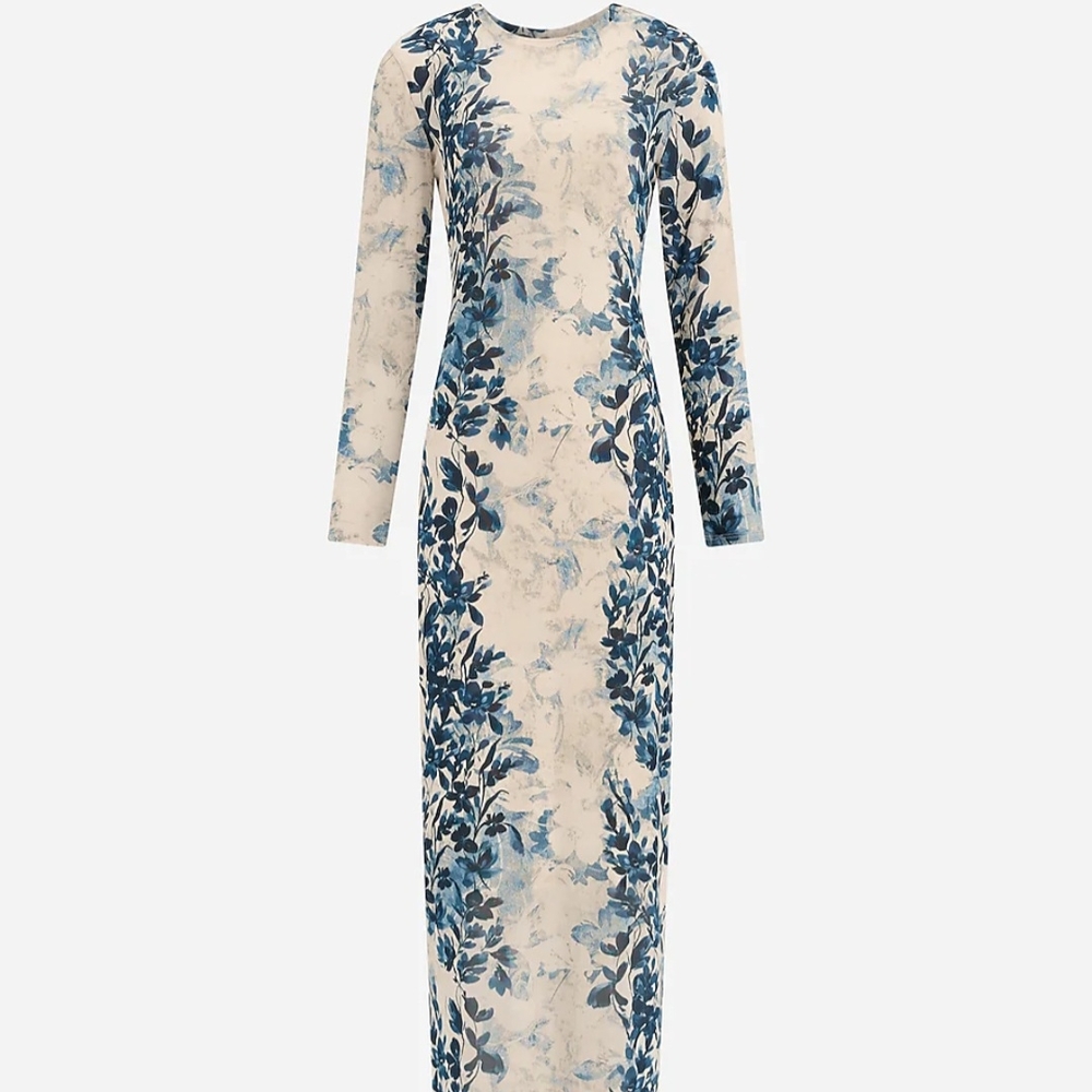 Express Blue and Cream Long Sleeve Gown